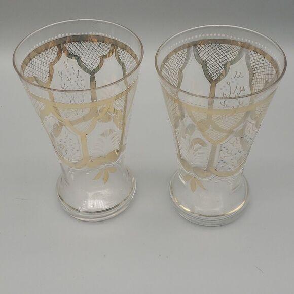 Vintage gold trimmed clear juice glasses set of two - Picture 1 of 10